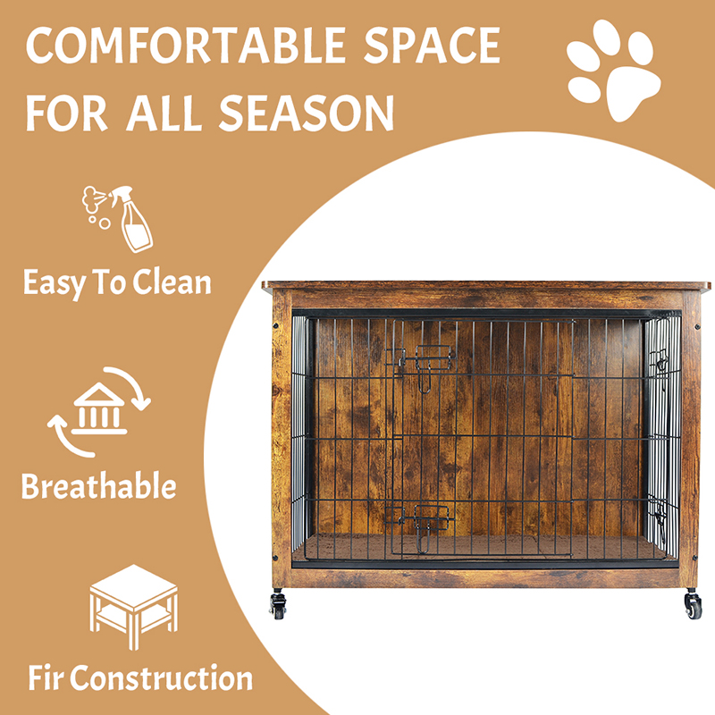 Vnitřní dřevěný nábytek ve stylu psí klece s polštářem a koly Vnitřní dřevěný nábytek ve stylu psí klece s polštářem a koly