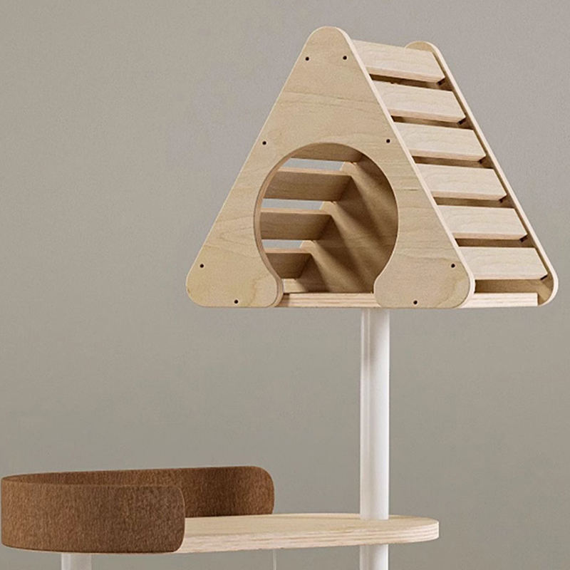 Minimalistická geometrická roztomilá dřevěná věž vnitřní byt hnízdo kočičí strom Minimalistická geometrická roztomilá dřevěná věž vnitřní byt hnízdo kočičí strom