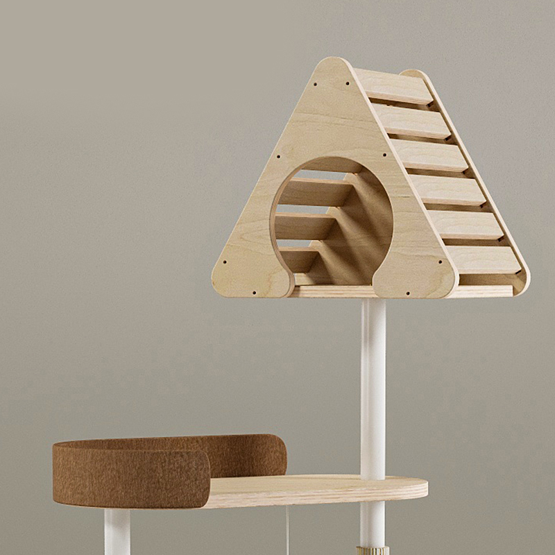 Minimalistická geometrická roztomilá dřevěná věž vnitřní byt hnízdo kočičí strom Minimalistická geometrická roztomilá dřevěná věž vnitřní byt hnízdo kočičí strom