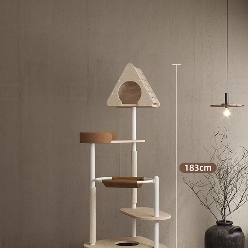 Minimalistická geometrická roztomilá dřevěná věž vnitřní byt hnízdo kočičí strom Minimalistická geometrická roztomilá dřevěná věž vnitřní byt hnízdo kočičí strom