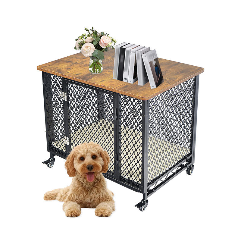 Nábytek Styl Velká dřevěná psí klece s koly a polštářem Nábytek Styl Velká dřevěná psí klece s koly a polštářem