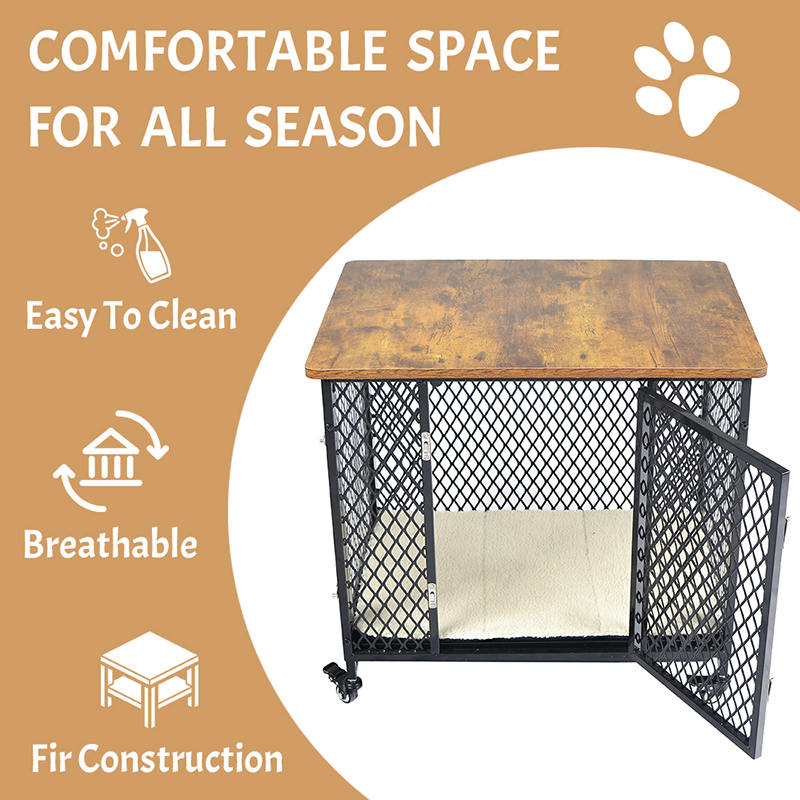 Nábytek Styl Velká dřevěná psí klece s koly a polštářem Nábytek Styl Velká dřevěná psí klece s koly a polštářem