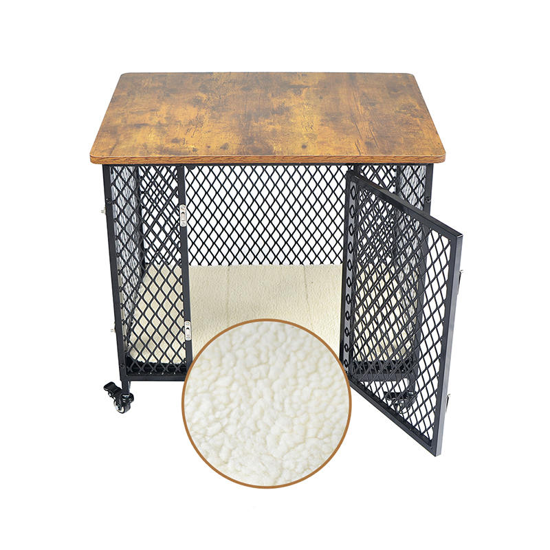 Nábytek Styl Velká dřevěná psí klece s koly a polštářem Nábytek Styl Velká dřevěná psí klece s koly a polštářem