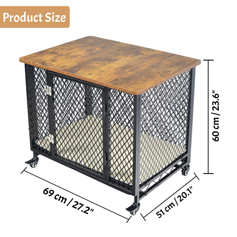 Nábytek Styl Velká dřevěná psí klece s koly a polštářem Nábytek Styl Velká dřevěná psí klece s koly a polštářem