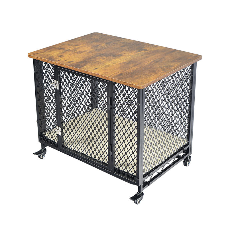 Nábytek Styl Velká dřevěná psí klece s koly a polštářem Nábytek Styl Velká dřevěná psí klece s koly a polštářem