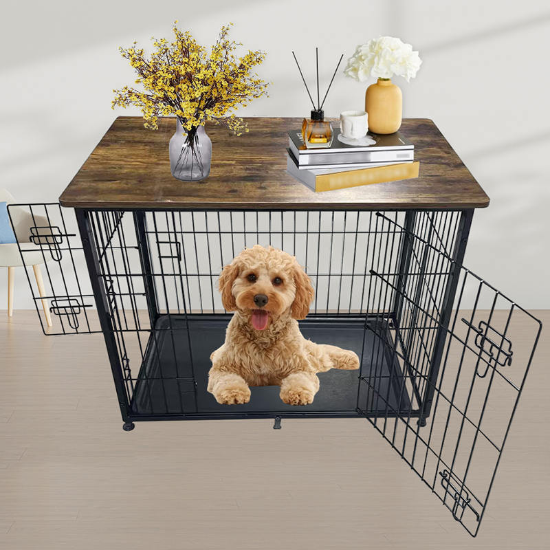 Velký dřevěný nábytek psí klec s odnímatelným podnosem Velký dřevěný nábytek psí klec s odnímatelným podnosem