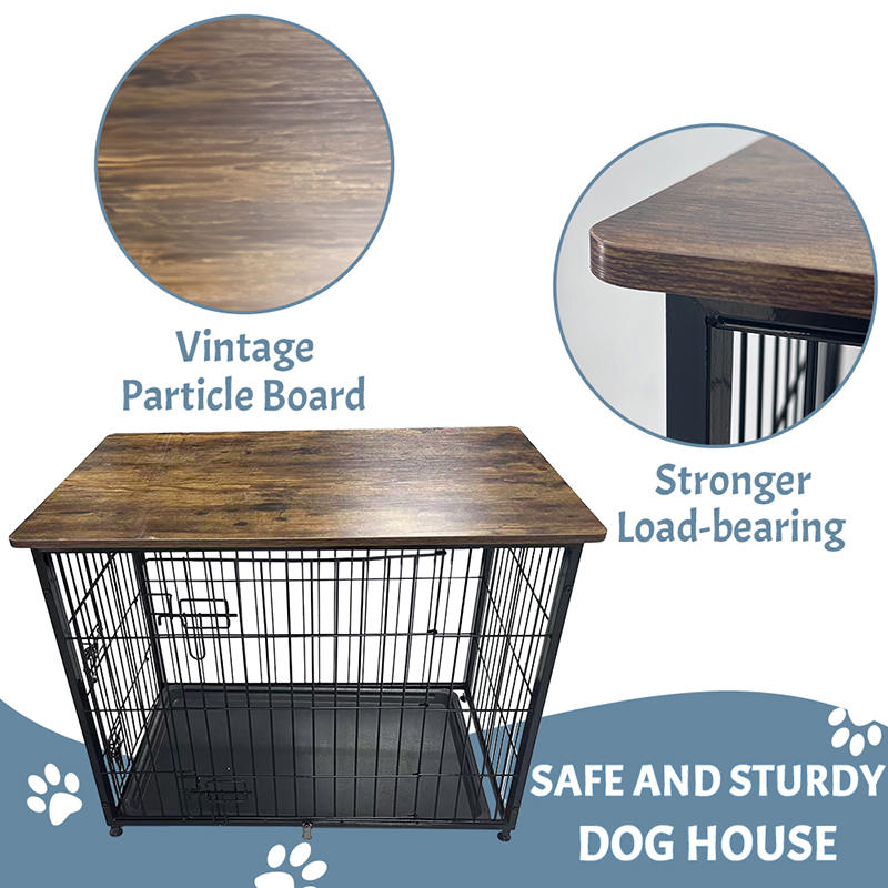 Velký dřevěný nábytek psí klec s odnímatelným podnosem Velký dřevěný nábytek psí klec s odnímatelným podnosem