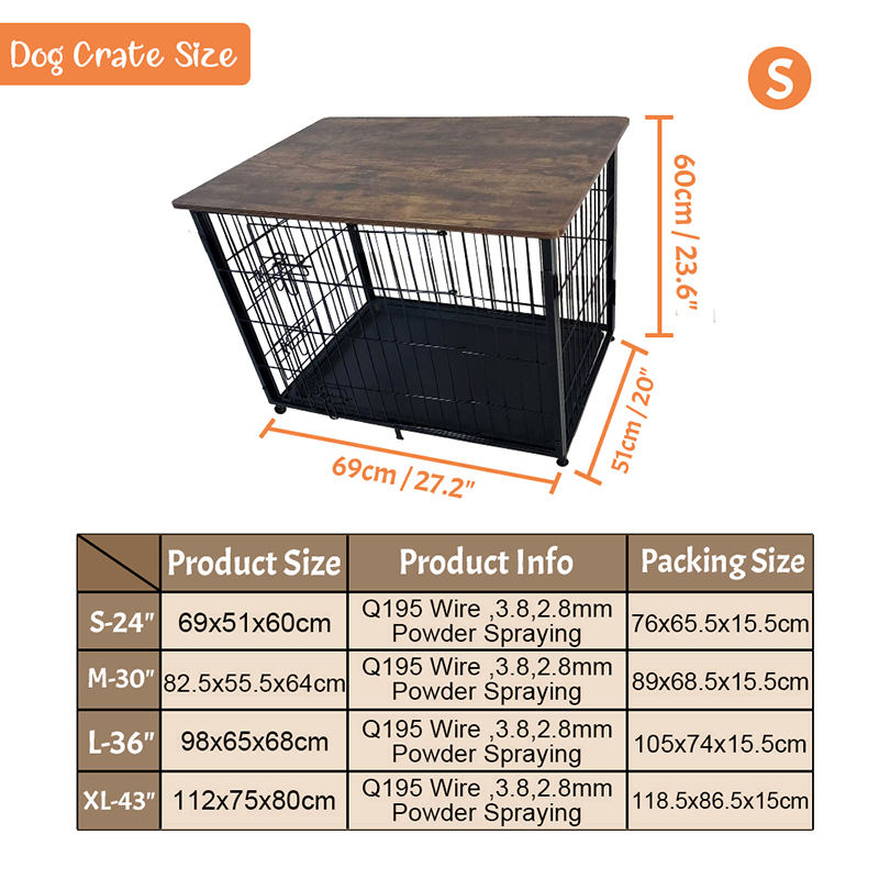 Velký dřevěný nábytek psí klec s odnímatelným podnosem Velký dřevěný nábytek psí klec s odnímatelným podnosem