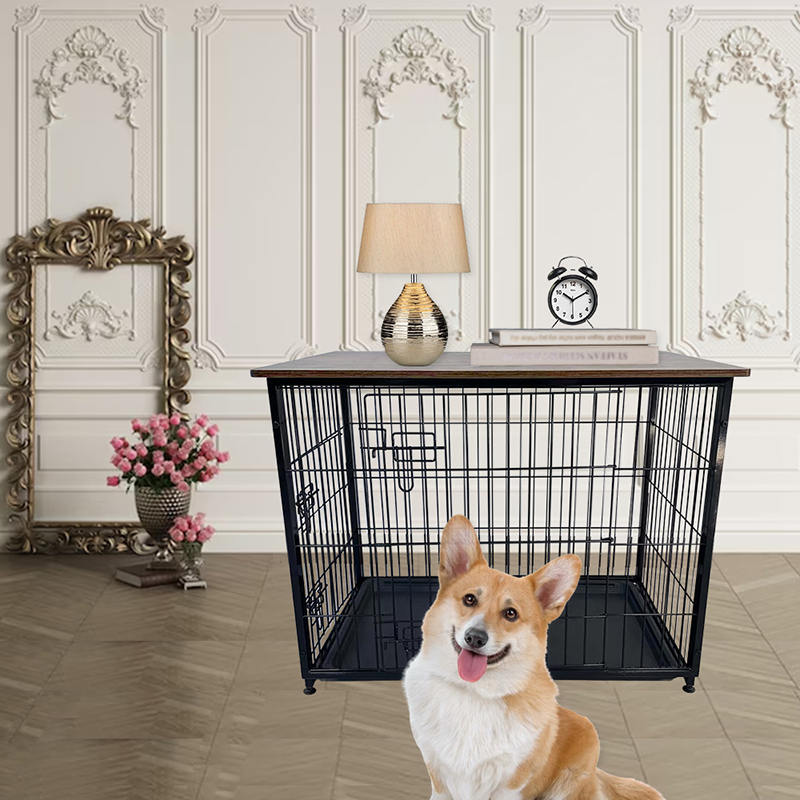 Velký dřevěný nábytek psí klec s odnímatelným podnosem Velký dřevěný nábytek psí klec s odnímatelným podnosem