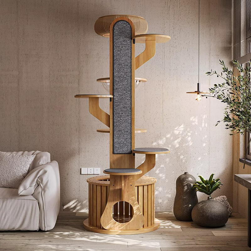 Kaktusový tvar dřevěné lezení rámeček pevný kočičí strom s kosmickou kapsli Kaktusový tvar dřevěné lezení rámeček pevný kočičí strom s kosmickou kapsli