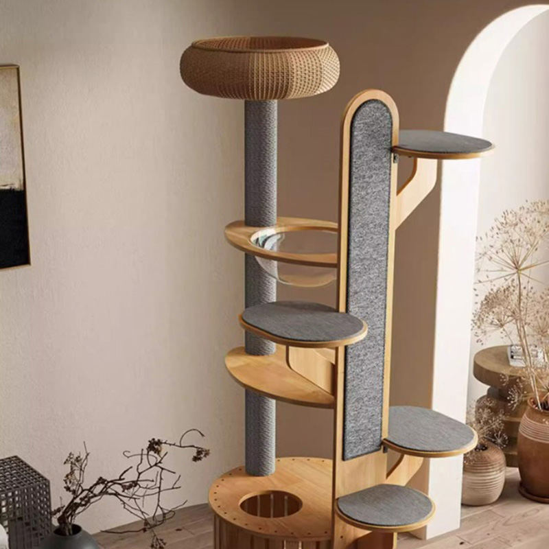 Kaktusový tvar dřevěné lezení rámeček pevný kočičí strom s kosmickou kapsli Kaktusový tvar dřevěné lezení rámeček pevný kočičí strom s kosmickou kapsli