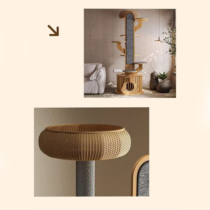 Kaktusový tvar dřevěné lezení rámeček pevný kočičí strom s kosmickou kapsli Kaktusový tvar dřevěné lezení rámeček pevný kočičí strom s kosmickou kapsli