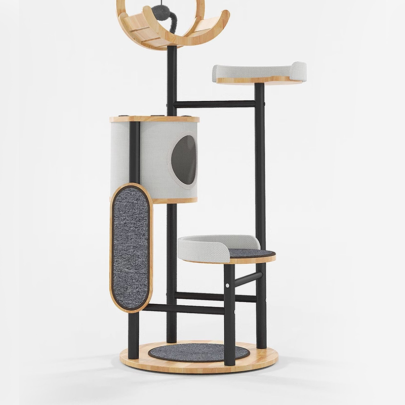 Gumové dřevo a ocelová věž kočky lezení stromu Gumové dřevo a ocelová věž kočky lezení stromu