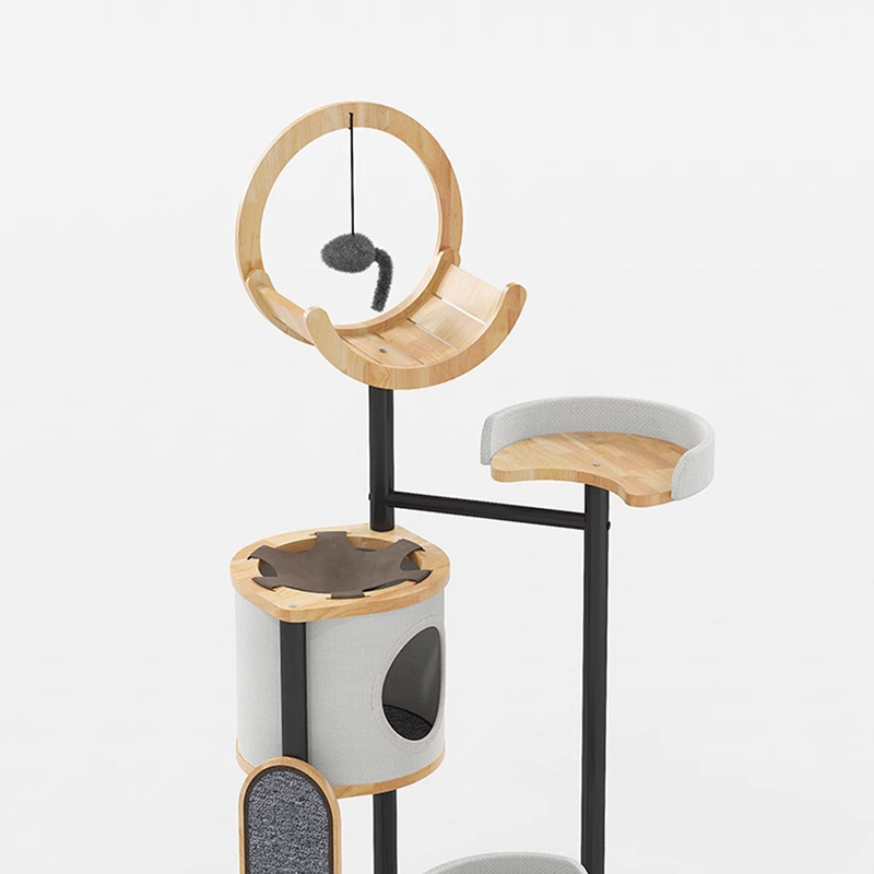 Gumové dřevo a ocelová věž kočky lezení stromu Gumové dřevo a ocelová věž kočky lezení stromu