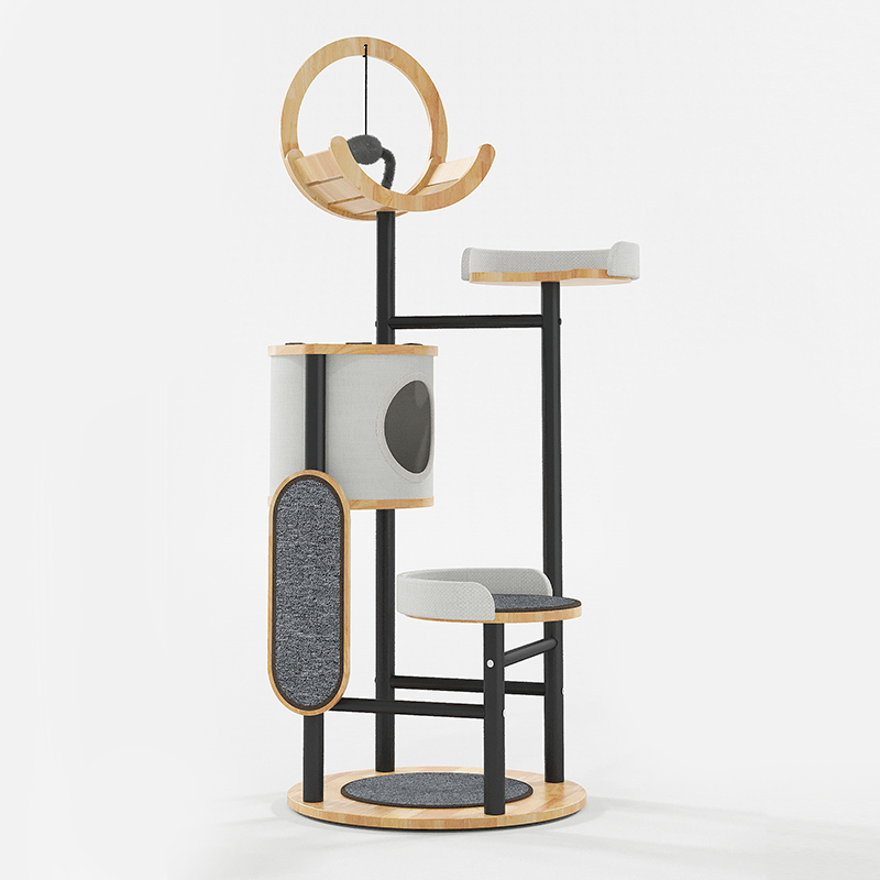 Gumové dřevo a ocelová věž kočky lezení stromu Gumové dřevo a ocelová věž kočky lezení stromu