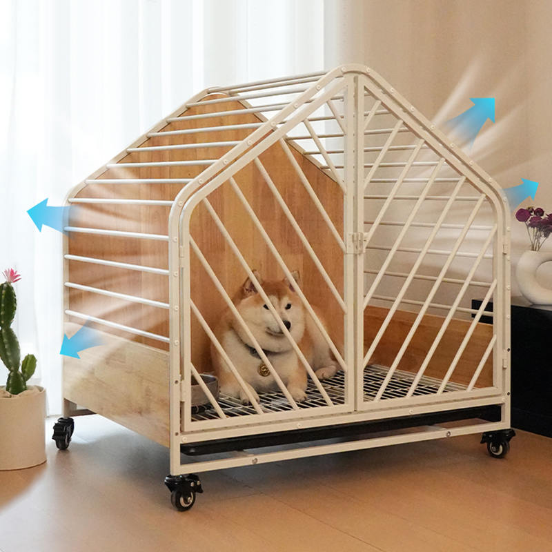 Velká dřevěná ocelová vnitřní psí klece Velká dřevěná ocelová vnitřní psí klece