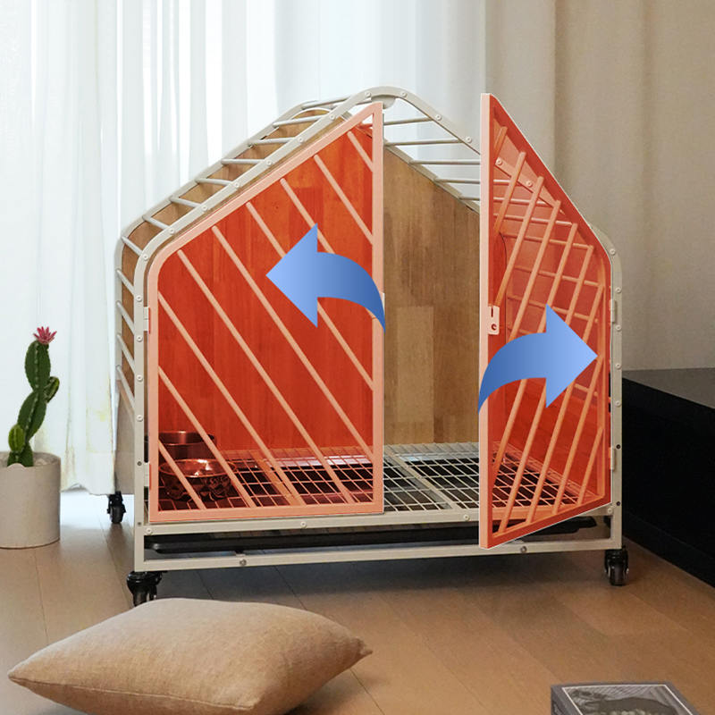 Velká dřevěná ocelová vnitřní psí klece Velká dřevěná ocelová vnitřní psí klece