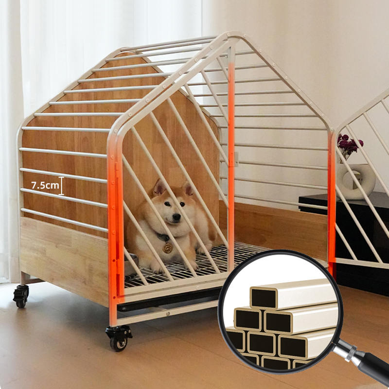 Velká dřevěná ocelová vnitřní psí klece Velká dřevěná ocelová vnitřní psí klece