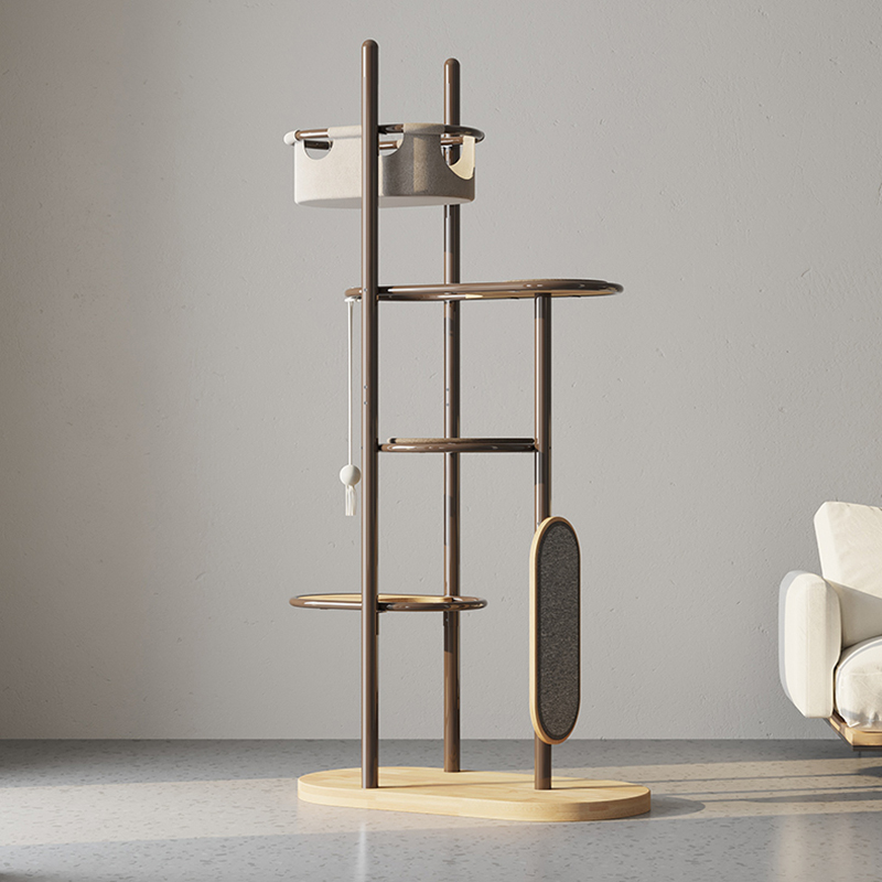 Podlaha ke stropu Vysoká vnitřní gumová dřevěná kočičí továr byt se spacím košem Podlaha ke stropu Vysoká vnitřní gumová dřevěná kočičí továr byt se spacím košem