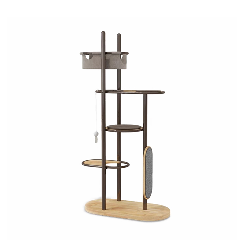 Podlaha ke stropu Vysoká vnitřní gumová dřevěná kočičí továr byt se spacím košem Podlaha ke stropu Vysoká vnitřní gumová dřevěná kočičí továr byt se spacím košem