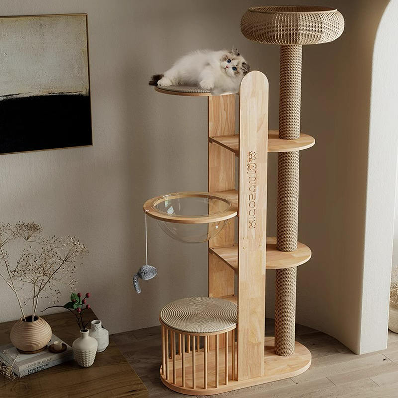 Víceúrovňová dřevěná věž Condo Climbing Frame Cat Tree Víceúrovňová dřevěná věž Condo Climbing Frame Cat Tree