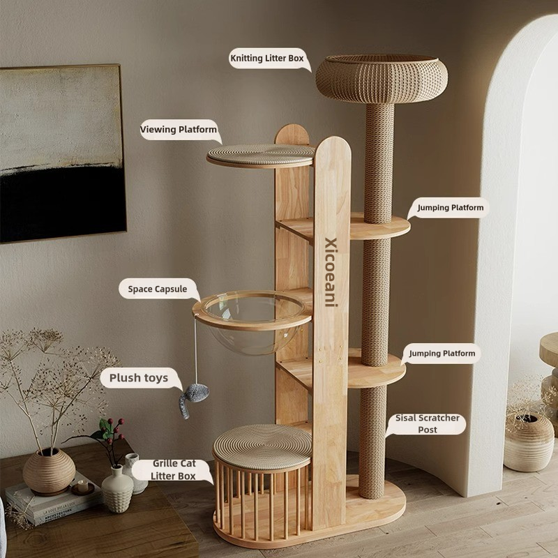 Víceúrovňová dřevěná věž Condo Climbing Frame Cat Tree Víceúrovňová dřevěná věž Condo Climbing Frame Cat Tree