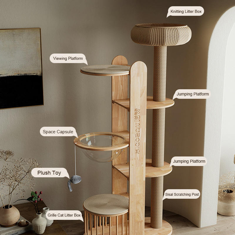 Víceúrovňová dřevěná věž Condo Climbing Frame Cat Tree Víceúrovňová dřevěná věž Condo Climbing Frame Cat Tree