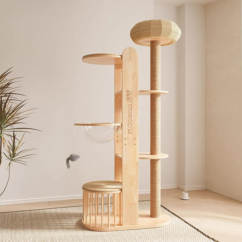 Víceúrovňová dřevěná věž Condo Climbing Frame Cat Tree Víceúrovňová dřevěná věž Condo Climbing Frame Cat Tree