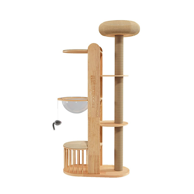 Víceúrovňová dřevěná věž Condo Climbing Frame Cat Tree