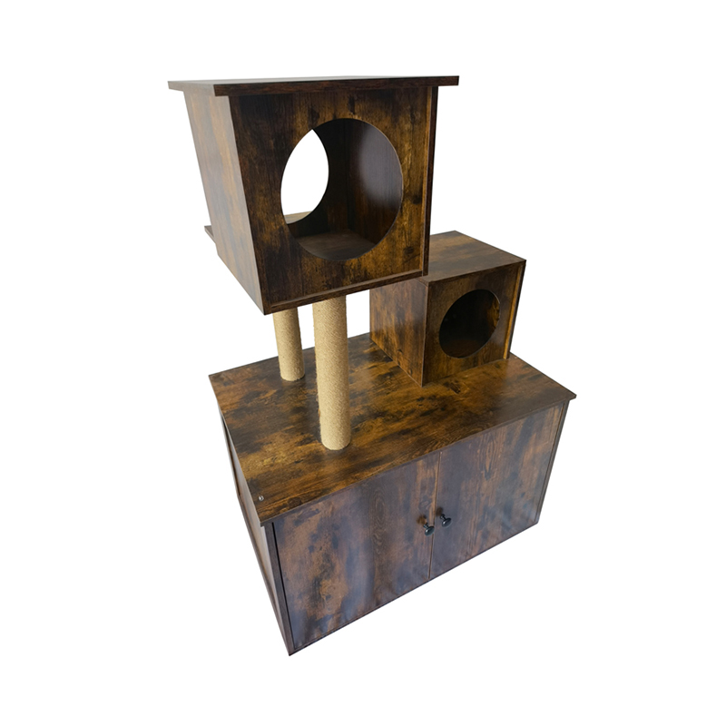 Dřevěná kočičí dům Tower Indoor Cat Tree Lezebná rám s krabičkou na odpadky