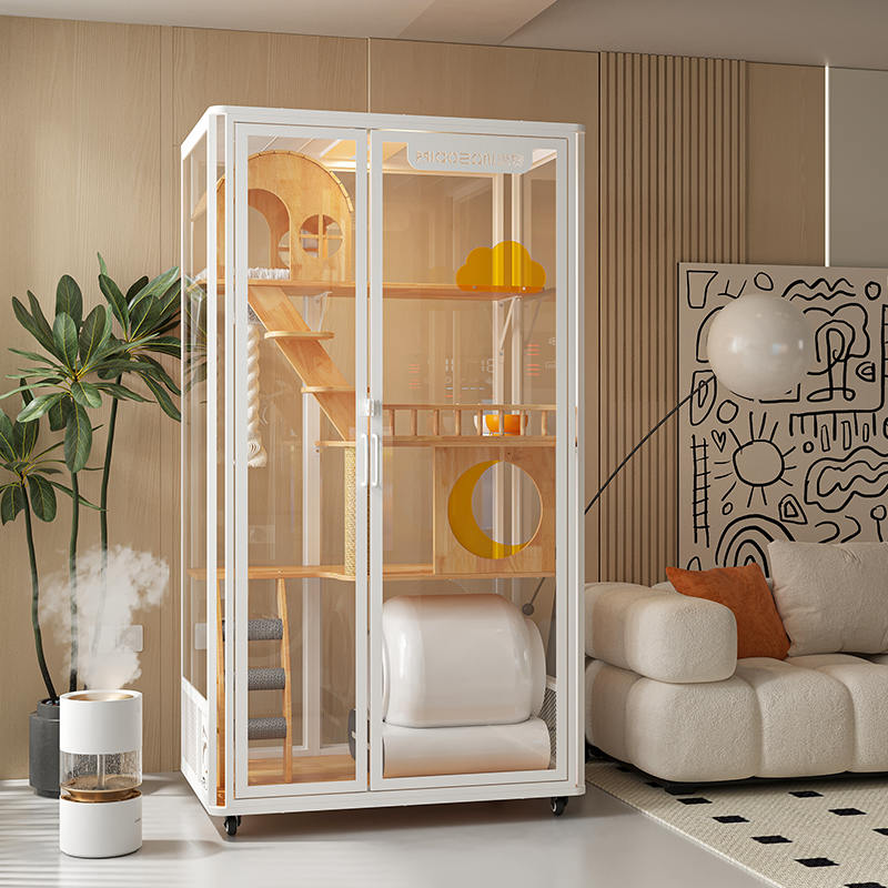 Panoramatická vnitřní vila věž Tower Multi-Feature Wooden Cat Cage Enclosure Cabinet Panoramatická vnitřní vila věž Tower Multi-Feature Wooden Cat Cage Enclosure Cabinet