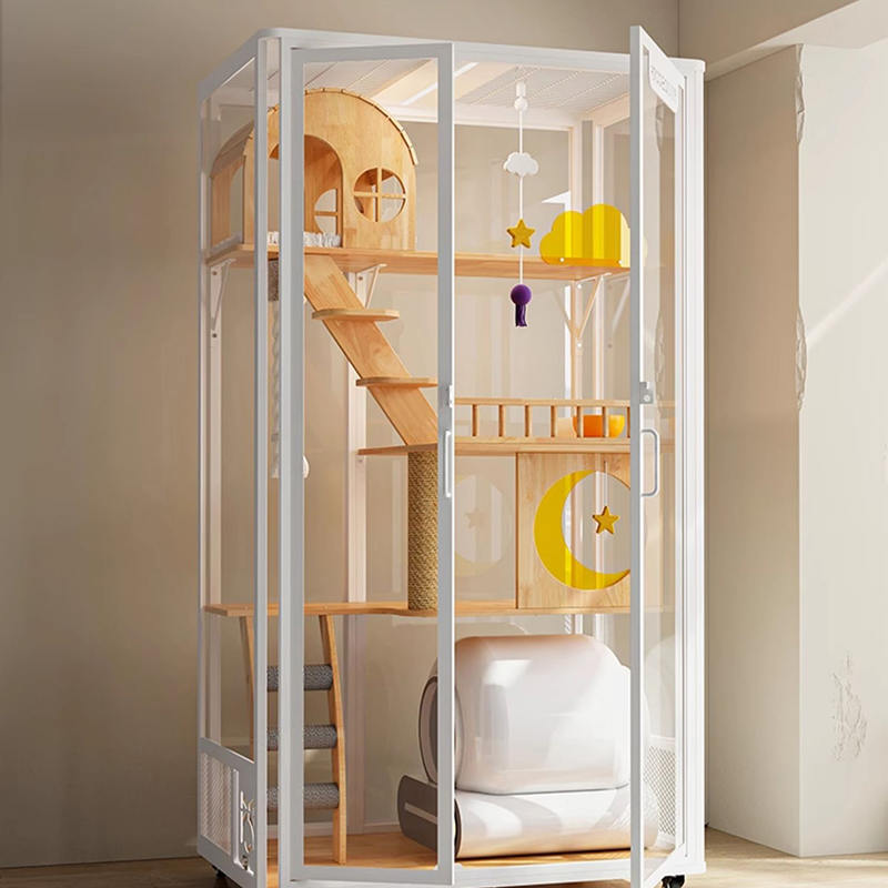 Panoramatická vnitřní vila věž Tower Multi-Feature Wooden Cat Cage Enclosure Cabinet Panoramatická vnitřní vila věž Tower Multi-Feature Wooden Cat Cage Enclosure Cabinet