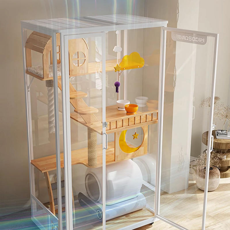 Panoramatická vnitřní vila věž Tower Multi-Feature Wooden Cat Cage Enclosure Cabinet Panoramatická vnitřní vila věž Tower Multi-Feature Wooden Cat Cage Enclosure Cabinet