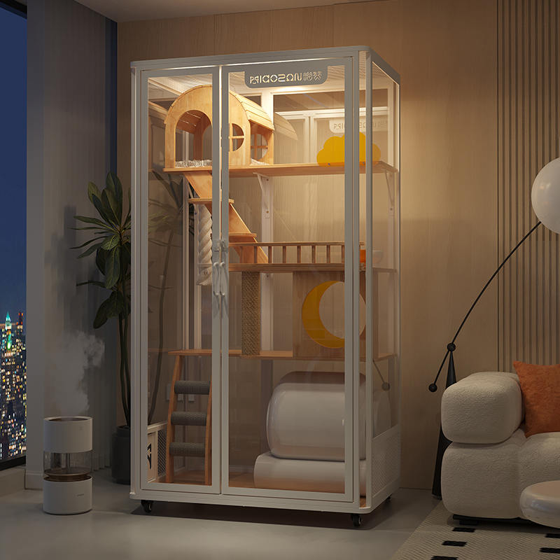 Panoramatická vnitřní vila věž Tower Multi-Feature Wooden Cat Cage Enclosure Cabinet Panoramatická vnitřní vila věž Tower Multi-Feature Wooden Cat Cage Enclosure Cabinet