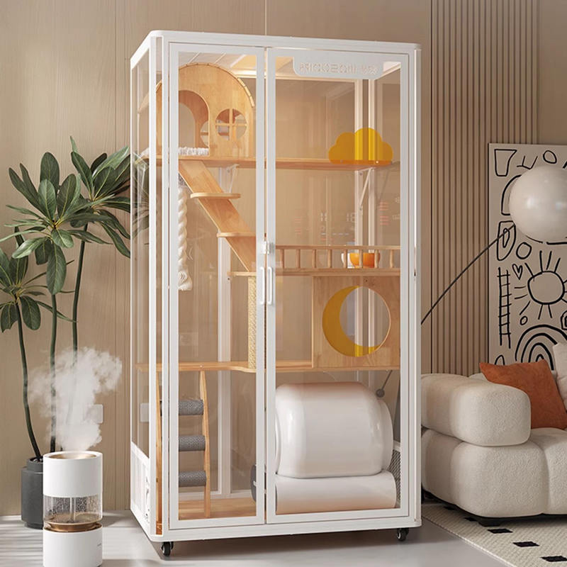 Panoramatická vnitřní vila věž Tower Multi-Feature Wooden Cat Cage Enclosure Cabinet Panoramatická vnitřní vila věž Tower Multi-Feature Wooden Cat Cage Enclosure Cabinet