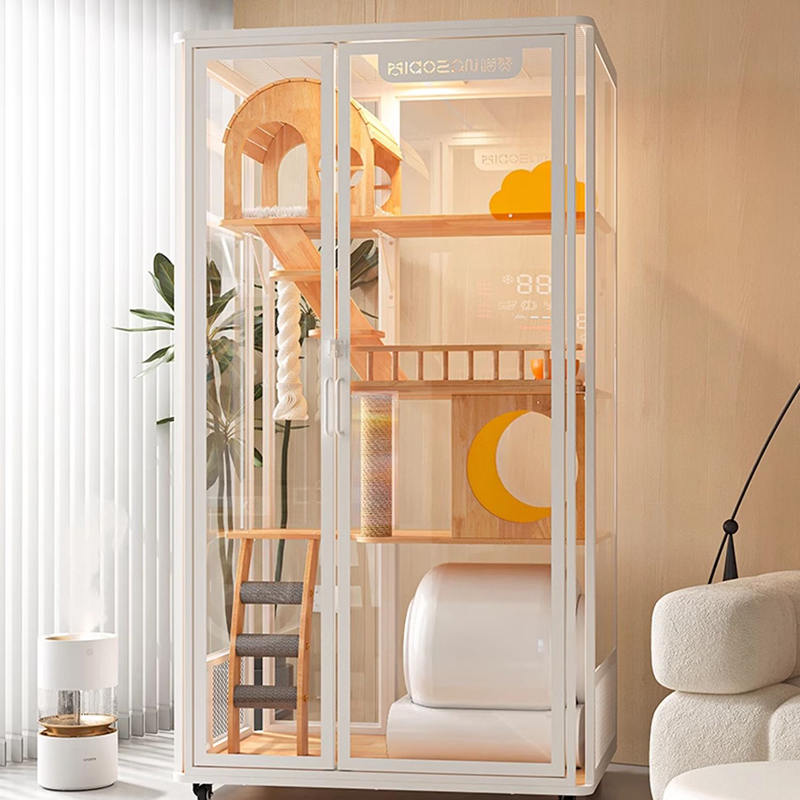 Panoramatická vnitřní vila věž Tower Multi-Feature Wooden Cat Cage Enclosure Cabinet Panoramatická vnitřní vila věž Tower Multi-Feature Wooden Cat Cage Enclosure Cabinet