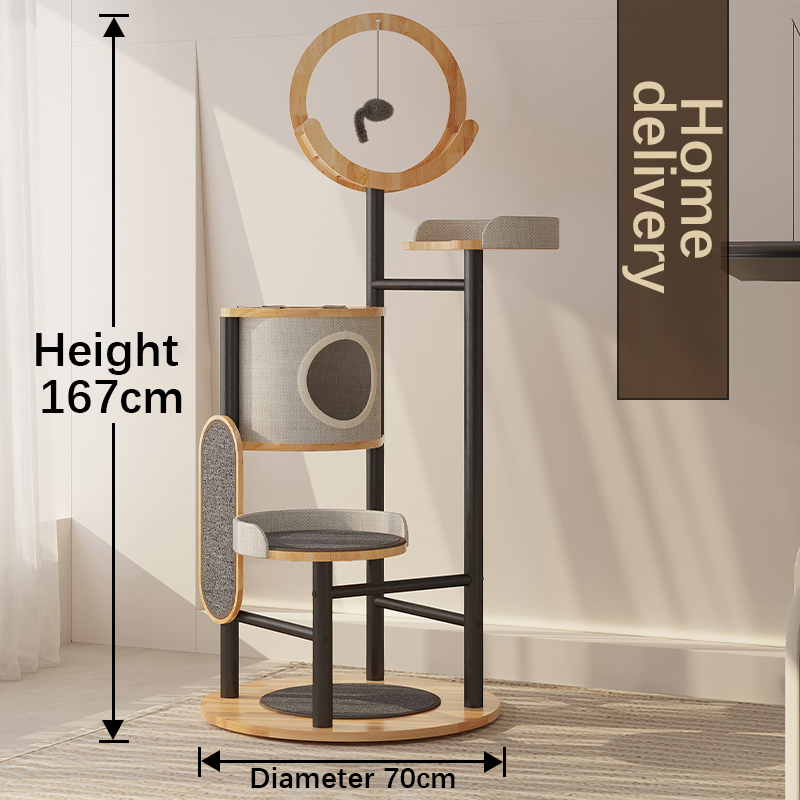 Gumové dřevo a ocelová věž kočky lezení stromu Gumové dřevo a ocelová věž kočky lezení stromu